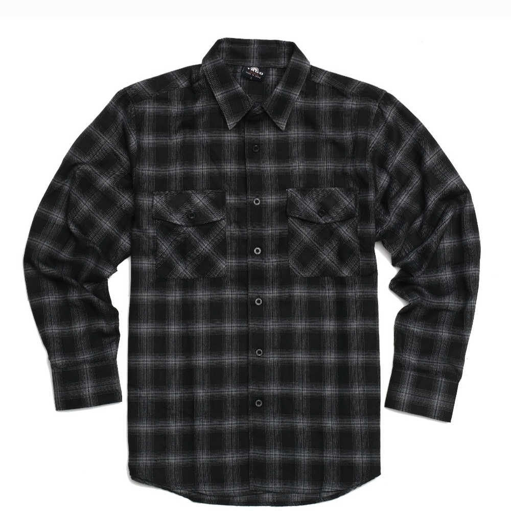 YAGO Black and Gray Casual Plaid Button Down Shirt